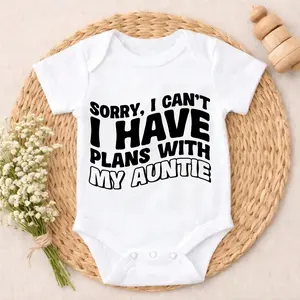 Sorry I Cant Have Plans With My Auntie Baby Bodysuit Casual Short SleeveRomper Crew Neck Outfit for Baby Boys & Girls  Vivid prints newborn baby clothes Short Sleeve Comfort Baby Clothes for Outdoor Daily Wear