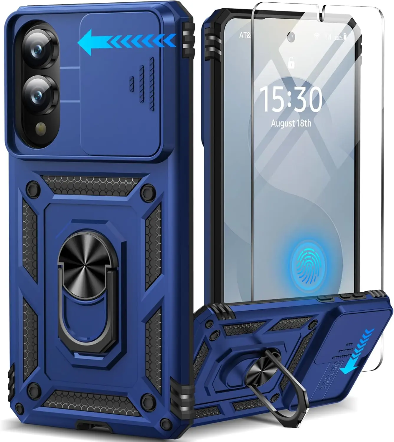 for  Galaxy S25 Edge Case with Screen Protector & Slide Camera Lens Cover,Built-in 360Rotate  Ring Stand Shockproof Protective Phone Case for  S25 Edge Case (Blue)