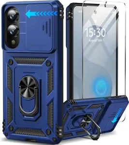 for  Galaxy S25 Edge Case with Screen Protector & Slide Camera Lens Cover,Built-in 360Rotate  Ring Stand Shockproof Protective Phone Case for  S25 Edge Case (Blue)