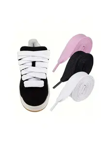 2 pairs wide and thick low-top shoelaces, trendy and versatile flat shoelaces suitable for sports shoes and casual shoes, fashionable and simple replacement shoelace accessories for shoes and boots