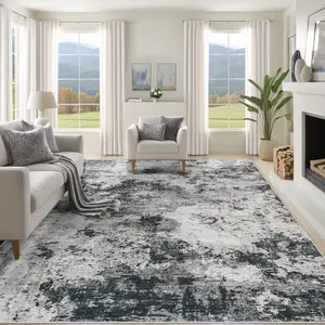 8x10 Area Rugs for Living Room, Washable Modern Abstract Large Area Rug Neutral Soft Non Slip  Rug Stain Resistant Indoor Carpet for Bedroom Dining Room Playroom Home Office(Black, 8'x10')
