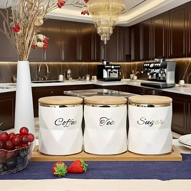 Elegant Ceramic Storage Jars Set, Moisture-Proof Tea Coffee Storage Canisters, High-Quality Jewelry Box, Ideal for Weddings & Parties, Canister Sets for Kitchen Counter