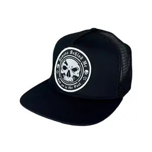 Black Classic Trucker Circle Skull Patch Hat