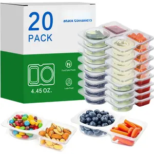 20 Pack Snack Containers,  2 Compartment Condiment Containers with Lids, Ideal for On-the-Go Mini Sauce Boxes & Lunchable Snack Packs for , Adults, School, Office, Travel,