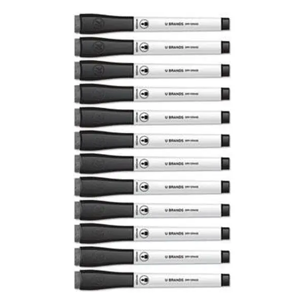 UBrands UBR2922U0012 Dry Erase Pen Markers & Highlighters, Medium Point, Low-Odor, with Erasers, Black (Office Stationery Writing Tool)
