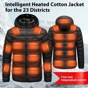 Heated jacket, men's USB heated jacket, lightweight full-zip smart electric heated jacket, winter warm jacket, smart heated cotton jacket, USB rechargeable heated cotton jacket, four-control 23-zone smart heated cotton jacket (pow