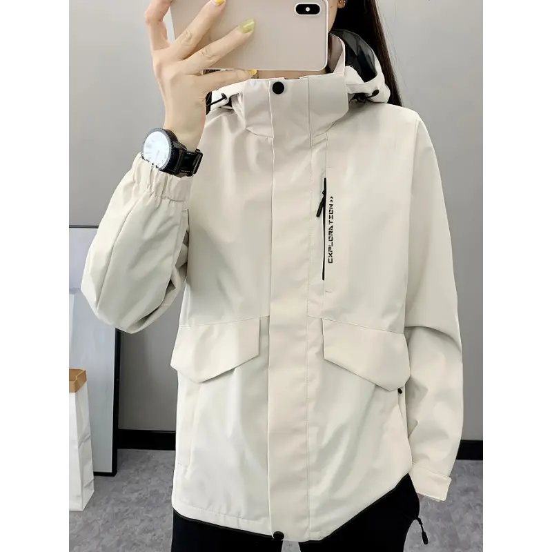 Women's Lightweight Waterproof Windbreaker Jacket - Pink, Hooded, Zip-Up with Pockets, Polyester, Ideal for Spring & Autumn Outdoor Activities