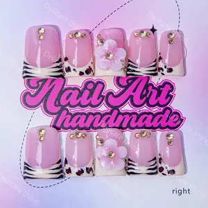 Delicatething Y2K Style Duckbill Nails, Handmade Nail Art Set, Nail Tips Art, Nail Extension Art, 3 Sizes S M L, French Design, Perfect Gift for Girls, Includes Adhesive Gel