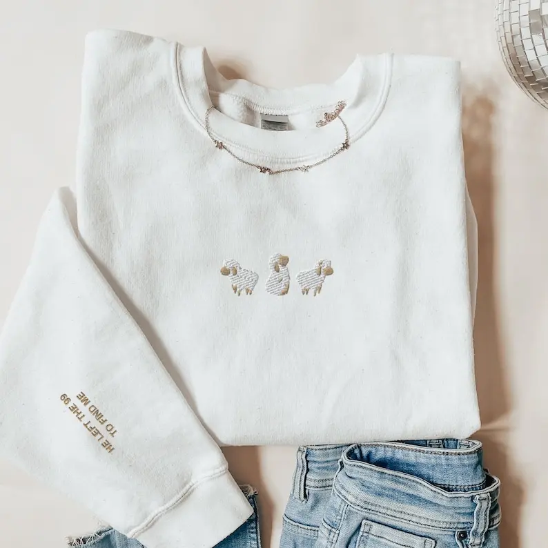 [Made in US] ORIGINAL Embroidered Lost Sheep Sweatshirt T-shirt Hoodie: Christian Psalm 23 Crewneck
