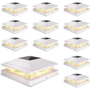 Outdoor Solar Post Cap Lights 12Pack, Waterproof Fence Post Solar Lights Fits 4x4 5x5 6x6 Wood/Vinyl Posts, White Deck Post Lights with 2 Color Modes for Garden Patio Porch Backyard Decoration