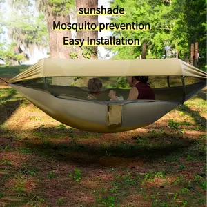 Outdoor Camping Hammock With Mosquito Net, 660lbs Load Capacity, Galvanized 8-Shape Buckle& Fiberglass Poles, Large Anti-Rollover Design For Travel/Backyard, Father'S Day Gifts