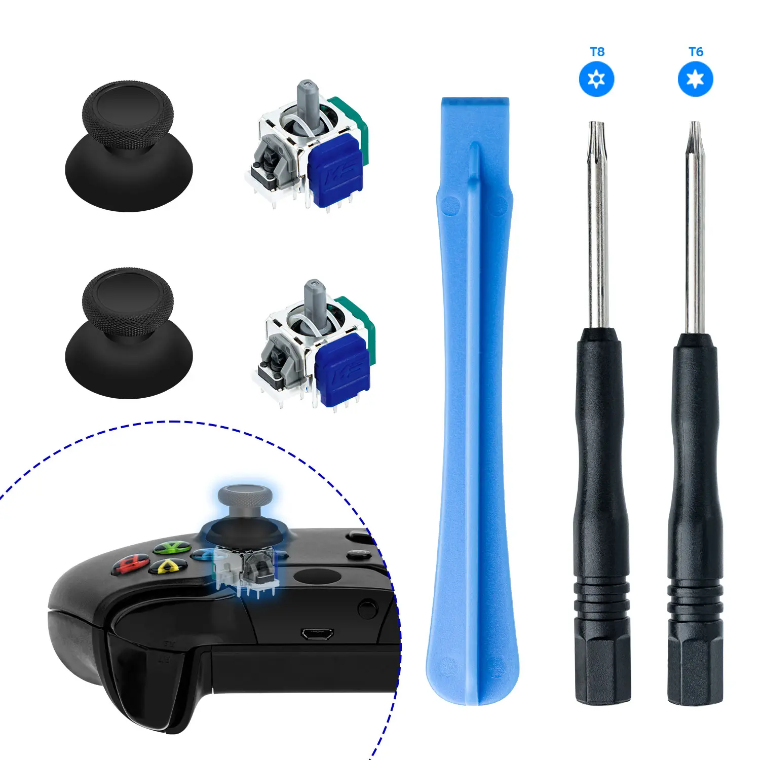 Mcbazel 5-in-1 Mechanical TMR Joystick Replacement Repair Parts with Thumbsticks & Grips Compatible with Xbox Series X/S, Xbox 1 Console Controllers