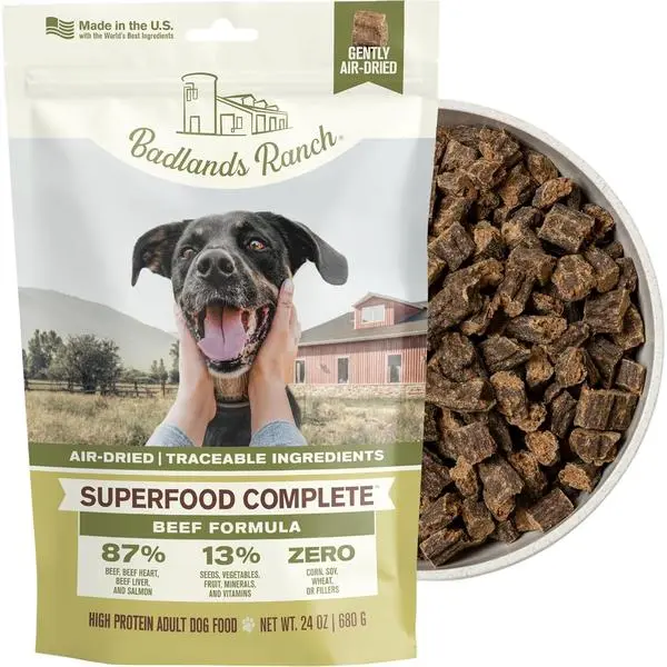 BADLANDS RANCH by Katherine Heigl – Superfood Complete Air-Dried Beef & Bison Dog Food – High Protein with Superfoods for Daily Wellness & Consistent Nutrition – 24 oz