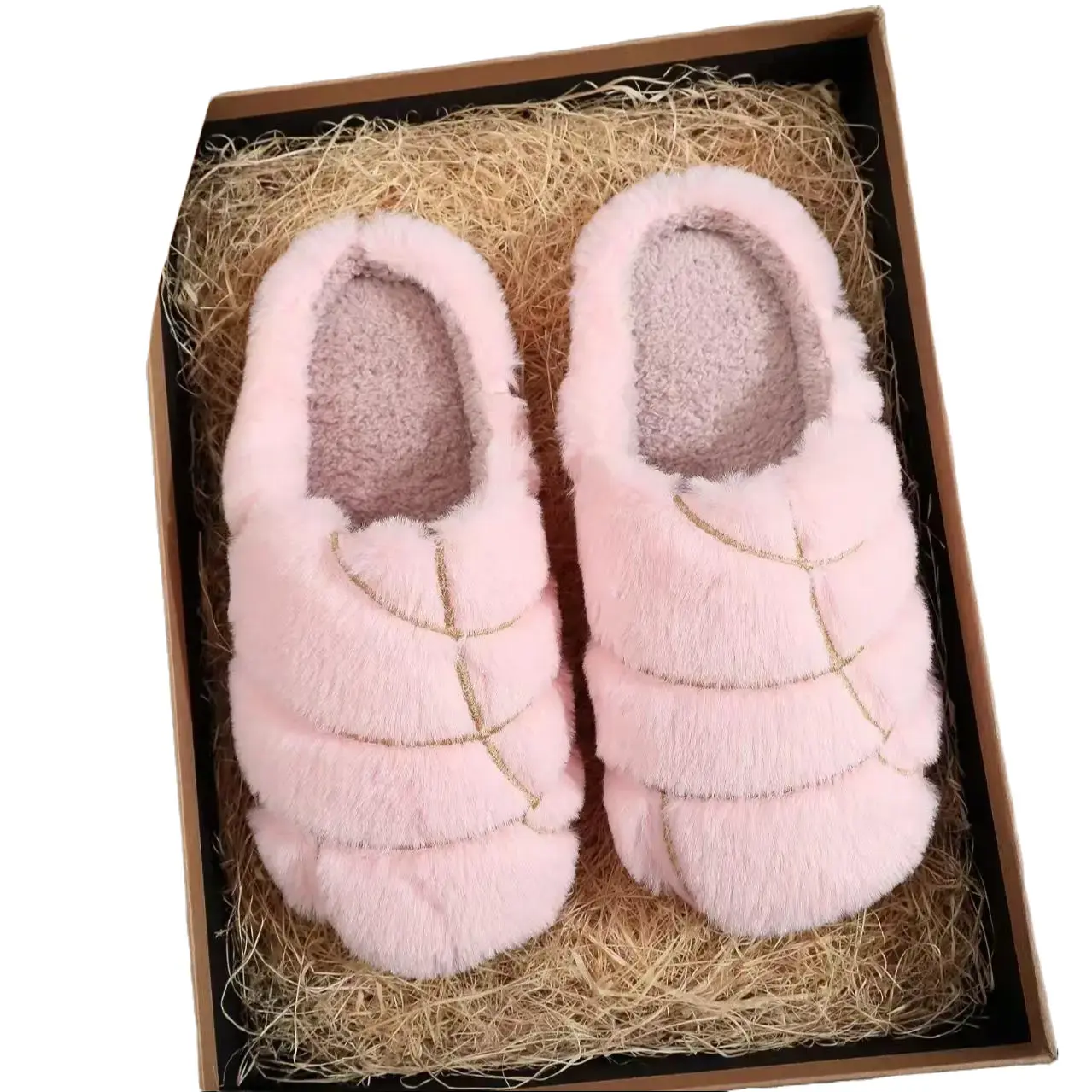 Unisex Mexican Concha Fluffy Cotton Fur Slippers, Soft Plush Memory Foam Round Toe Pull-On House Shoes, Casual