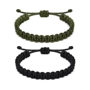 Paracord Survival Bracelets for Men Boys, Paracord Bracelet Handmade Braided Bracelets, Adjustable, 2 Colors (Black, Green)