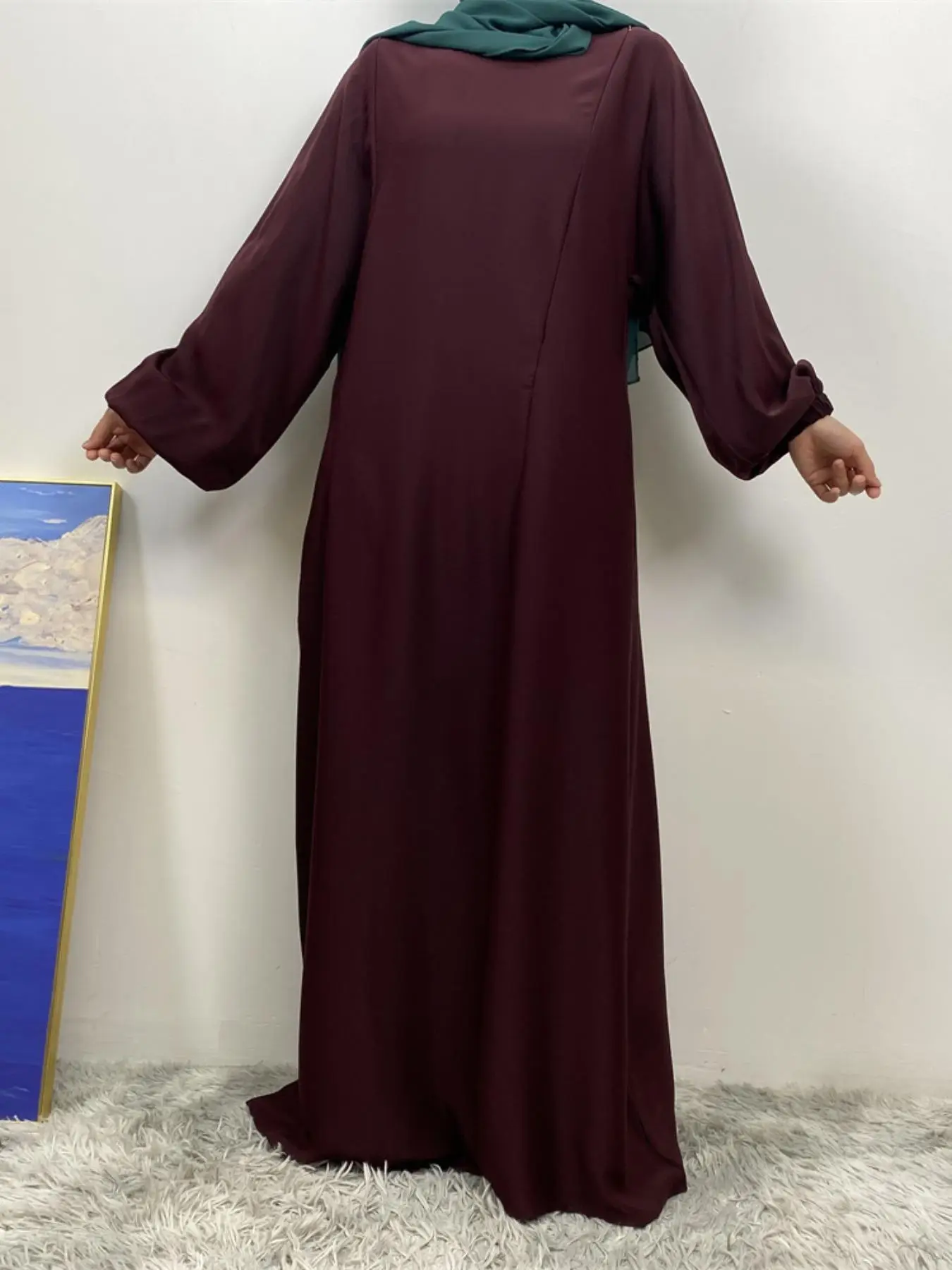 Women's Solid Color Dress without Hijab, Modest Fashion Long Sleeve Dress for Daily Wear, Ladies Clothes for All Seasons