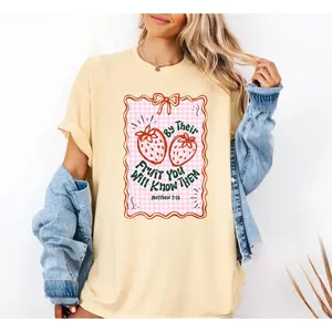 "You can recognize them by their fruit" T-shirt, comfortable colors, religious theme, cute women's T-shirt, soft and comfortable fabric, a perfect gift for her.