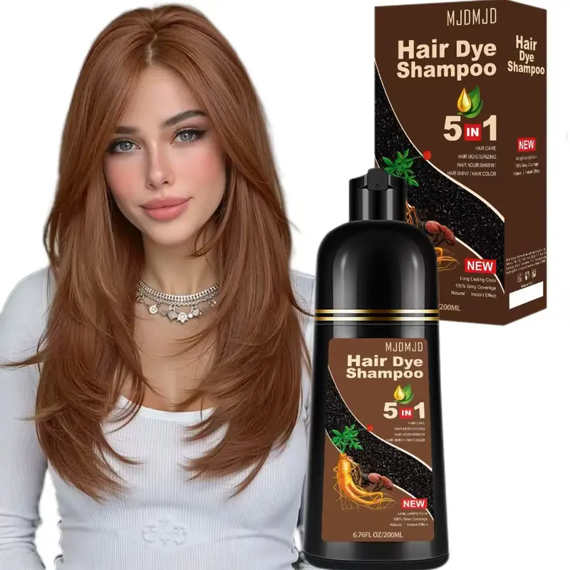 Light Brown Hair Dye Shampoo, 5-in-1 Long-Lasting Hair Color Shampoo with Herbal Ingredients, Instant Natural Coloring & Nourishing Formula, Easy At-Home Application for Women & Men, Portable Travel-Friendly Design, 6.76 Fl Oz