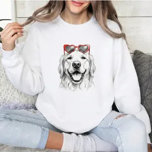 Puppy Love Dog Sweatshirt –  Dog Breed in Adorable Heart Shaped Glasses   Womenswear Hoodie Breathable