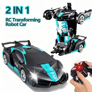 2 in 1 Remote Control Car Robot, One-Button Deformation, 360° Rotation with Light, RC Stunt Cars, The Fun Birthday Gift for Kids Ages 3–8