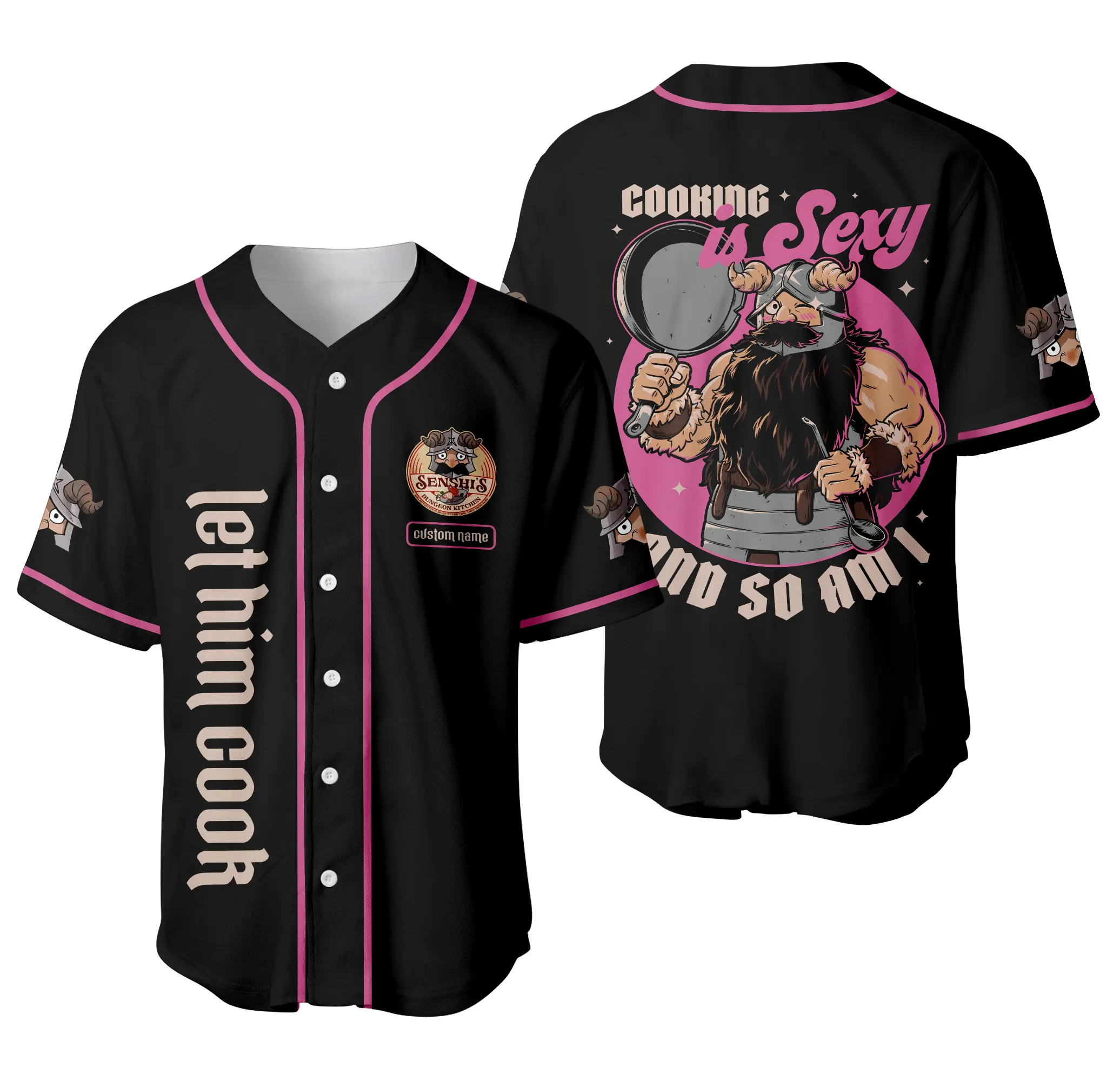 Senshi Let Him Cook Baseball Jersey, Anime merch Jersey, Cooking Food Jersey, Cute Cartoon Jersey, Baseball Team Jersey