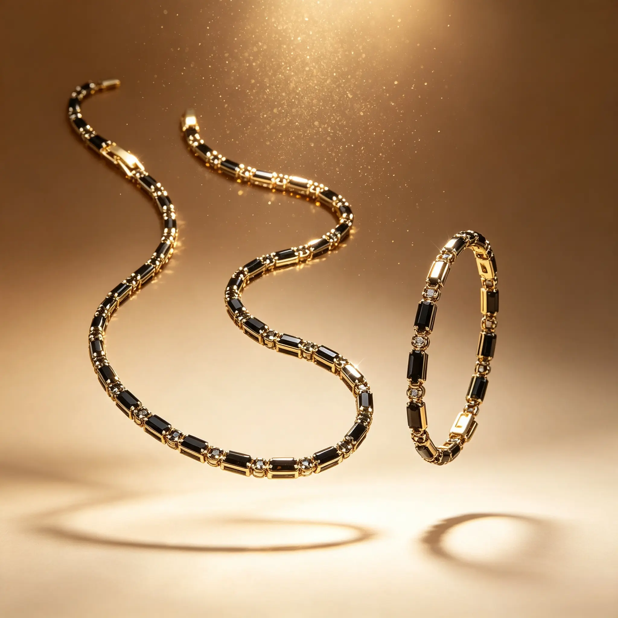 Elegant 2pcs Black Men's & Women's Fashion Tennis Necklace & Bracelet Set Shiny 18k Gold Rectangle Round Zircon Inlay Unisex for Valentine's Day Anniversary Jewelry Set