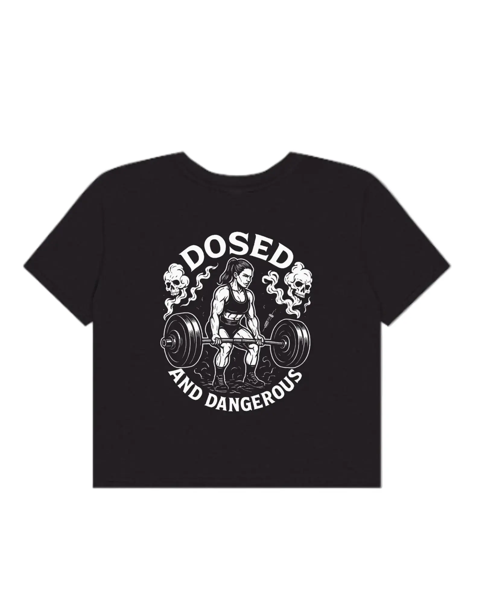 Dosed and Dangerous   Tee for Chest Day & Arm Day - 100% Cotton Crew Neck Short Sleeve Gym Shirt  Womenswear Crop Top Cropped Fitness