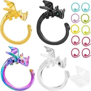 Dragon Crochet Rings, 4 count Crochet Tension Ring, Adjustable Yarn Ring for Finger, Knitting Crochets Loop Ring for Women Mother Grandma Present