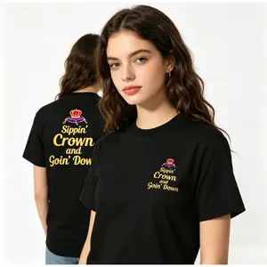 🍻Sippin' Crown and Goin' D Funny Drinking Quote T-shirt – Rap & Hip-hop Music Inspired Graphic Tee, Sarcastic Humor Design, 2-Sided Unisex Cotton Shirt for Men & Women, Trendy Party Vibes Casual Wear, Perfect Gift for Music Lovers and Party Enthusiasts