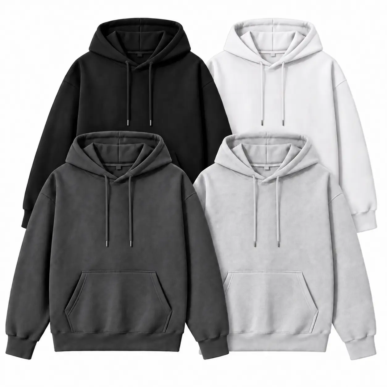 Men's Unisex 4-Pack Classic Heavyweight 100% Cotton Hoodies - Long, Breathable, Ribbed Oversized Pullover Sweatshirts with Kangaroo Pocket, Cargo-Inspired Loose-Fit Basic Soft Casual Streetwear Hooded Tops for Daily Wear