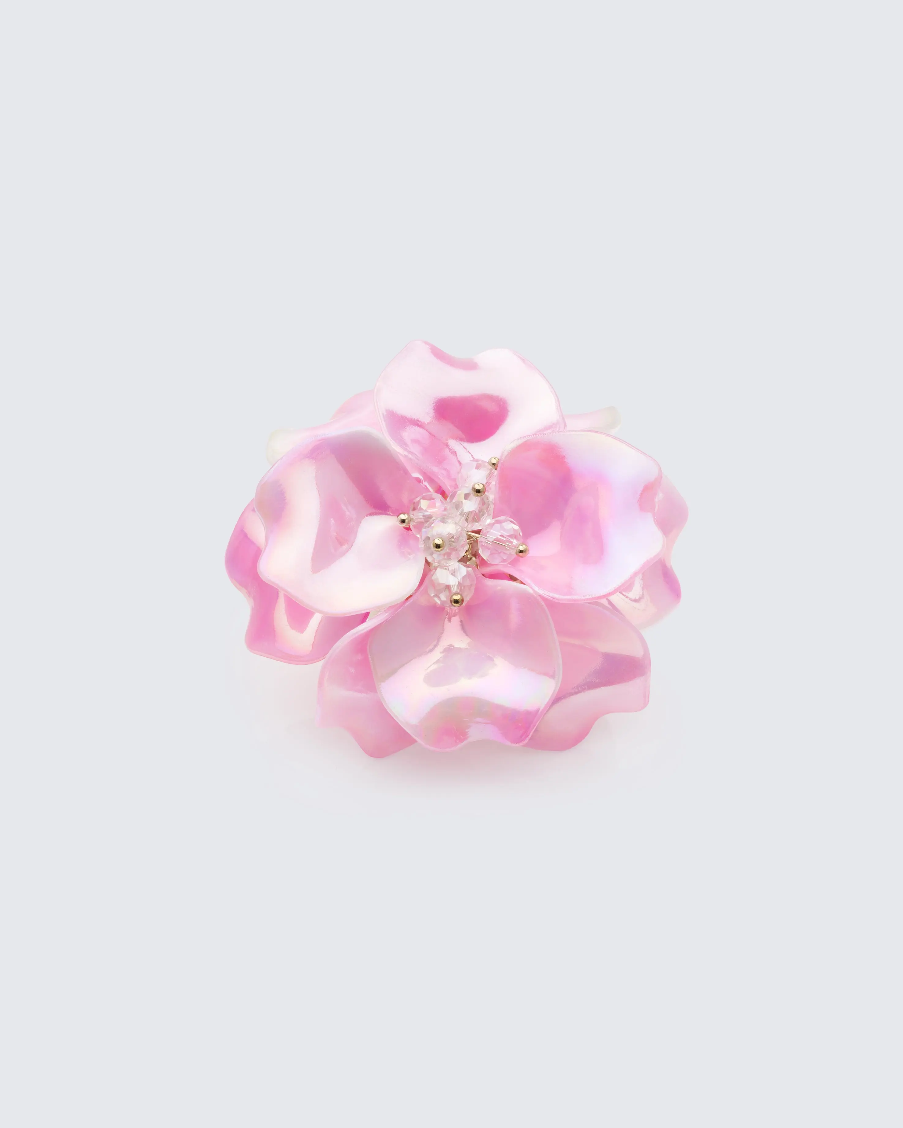 Signe Pink Sculpted Flower Ring - Zinc Alloy Construction, Bloom Design, Adjustable Band, Fashion Costume Jewelry Accessory, Oversized, Flower Bloom, Plastic, Bling Aesthetic, Crystal Rose Rings, Dinner Parties, Female, Steel