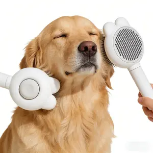 Self-Cleaning Pet Hair Removal Comb | One-Button Release Deshedding Brush for Cats & Dogs, Stainless Steel Teeth for Long & Short Hair Self-Grooming