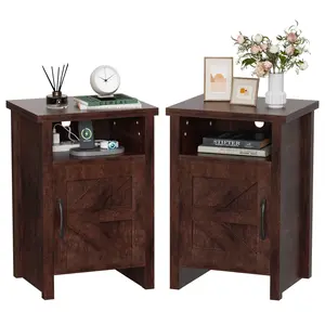 FURMAX Farmhouse Nightstand with Storage Shelves, Nightstand Set of 2