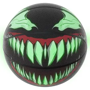 Venoms Printings Glow in The Dark Basketball Cool Glowing Luminous Basketball with Pump and Bag Indoor Outdoor PU Leather Size 7