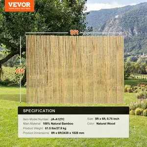 VEVOR Natural Rolled Bamboo Fence, Eco-Friendly Bamboo Privacy Fence 6 ft Hx 8 ft Lx 0.75 in D. Decorative Bamboo Privacy Screen for Garden, Backyard, Balcony, Patio, Pool Side