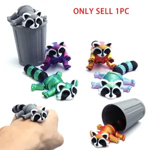 3D Printed Raccoon Design Trash Can Toy, 1 Set Cute Animal Design Trash Can Toy, Unique Decoration Gift for Home Office Holiday, Creative Waste Bin