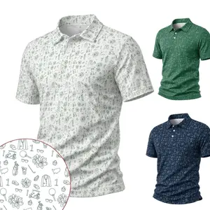 Graphic Golf Polo Shirt Green Pattern Sport, Men Golf Outfit Shirt, Summer Golf Shirt Gift for Golfer Menswear Sportswear DH3