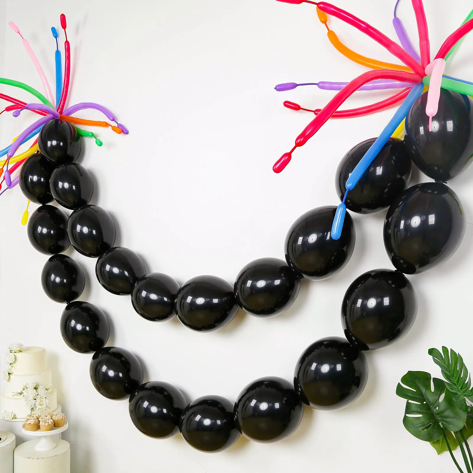 100 Pcs 12" Non-Customized Rubber Biodegradable Matte Pastel Black Latex Quick-Linking Balloons for Prom Nights, Birthday Decor, Ceiling Installations & Balloon Chains