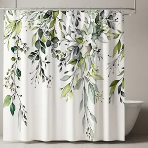 Botanical Bliss Shower Curtain, Bathroom Curtains, Eucalyptus Leaves and Olive Branches, Elegant Greenery Print, Serene Bathroom Retreat, Spring & Summer Aesthetic