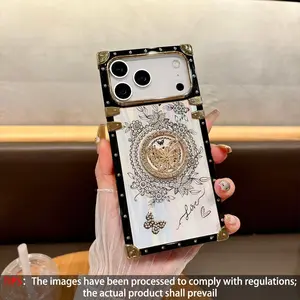 Square Aurora Butterfly Invisible Stand Phone Case, compatible with iPhone 17 Pro Max, 16 Pro, 15 Plus, 14, 13, 12, 11 and Air. This shockproof protective case features durable protection and a firm grip design, perfectly suited for daily use.