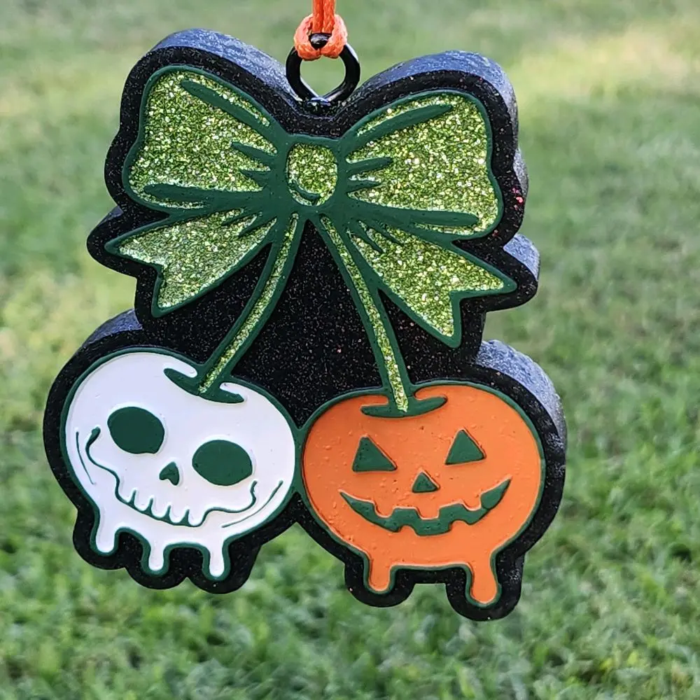 Pumpkin-Ghost Bow Car Freshie, Rear View Mirror Hanging Accessory