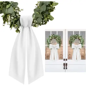 2 Pcs White Wreath Sash for Front Door Linen Wreath Ribbon Bow for Yard Porch Garland Home Decor