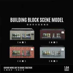 1:64 Scale Diorama City Street View Building Model with LED Lighting Car Garage Model Scene Display Building Model Collections Toys