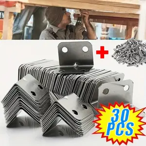 30-Pack L-Type Corner Braces, 90-Degree Metal Supports for Wooden Shelves, Chairs, Tables, Cabinets, Includes Screws
