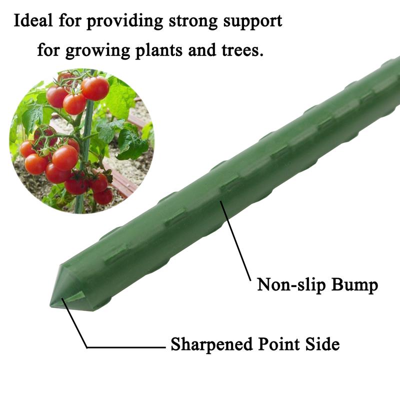 SUNNYGLADE 48" Plant Stakes Garden Tomato Sticks Durable Metal & Green Plastic Coated Supports for Potted Plants with Non-Slip Bump Design & Sharp Points for Easy Placement