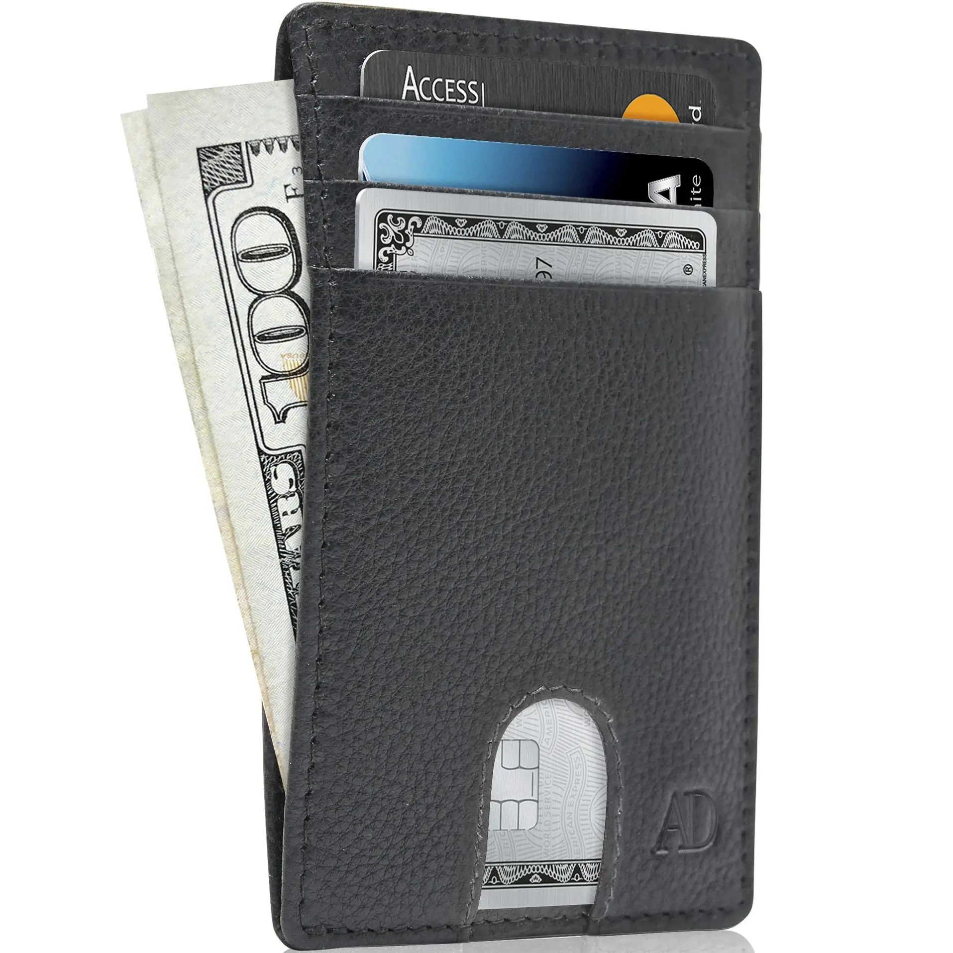 REAL LEATHER Slim Minimalist Mens Wallet - Thin Front Pocket RFID Credit Card Holder Wallets For Men Holiday Gifts For Him