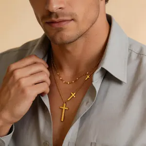 Gold Cross Necklace for Women Dainty Non-Tarnish Layered Necklaces Sideways Cross Pendant Stack Baptism Jewelry