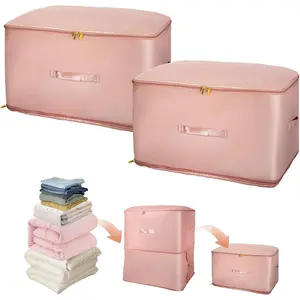 2 Ultra Space Saving Self Organizer  Comforter Storage Bag Moving for Comforters Clothes Blankets Bedding College (54*42*60cm Pink)
