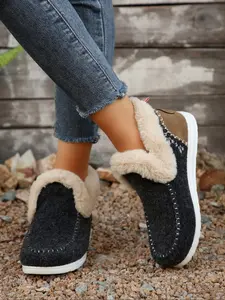 Women's Fashionable Warm Snow Boots, Casual Comfortable Flat Boots for Winter, Female All-match Trendy Shoes for Daily Wear, Girl