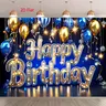 1PC Polyester Reusable 2D Flat Blue Gold Happy Birthday Backdrop Banner - Festive Party Decoration with Shining Lights, Diamond Elements, Wall Decor Photography Curtain for Kids' Events